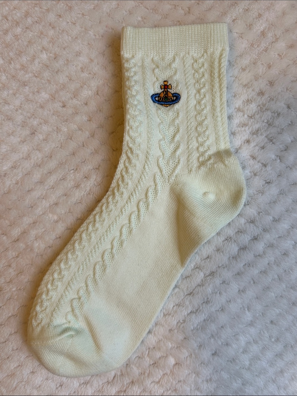 NWOT Vivienne Westwood Unisex Cable Knit Crew Socks With Orb Logo - Mint Green - Picture 6 of 7